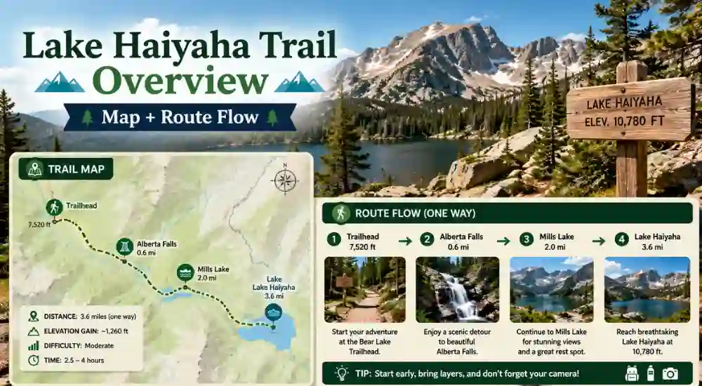 Lake Haiyaha Trail Overview (Map + Route Flow)