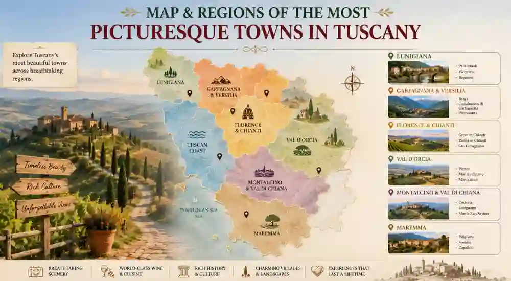 Map & Regions of the Most Picturesque Towns in Tuscany