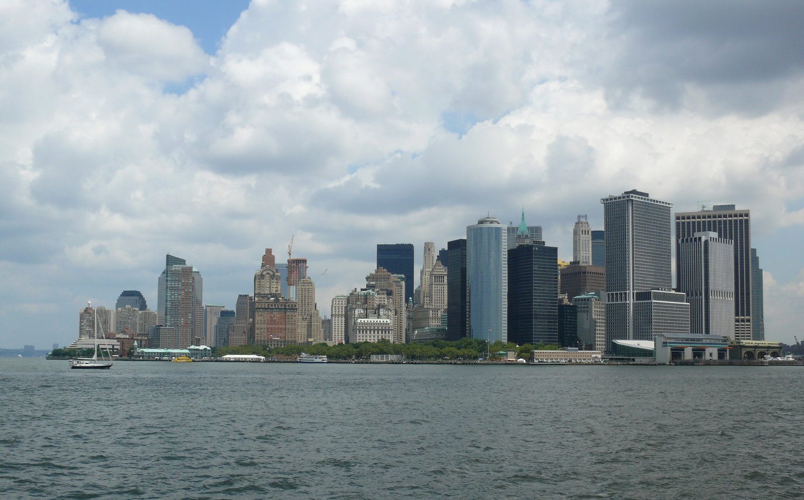 Lower Manhattan Financial District skyline viewed from the harbor