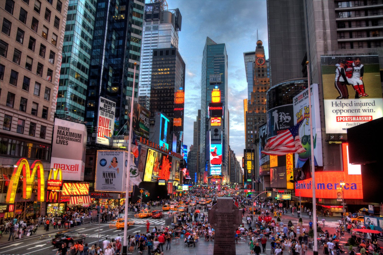 Times Square at dusk in Midtown Manhattan, New York City