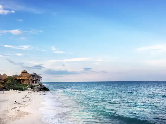 Quiet Tulum ruins during shoulder season with few visitors